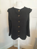 Ladies Size L Black Buttoned Long Sleeved Scoop Blouse