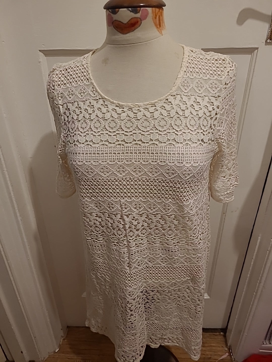 Ladies Size S/M White See Through Short Sleeved Dress