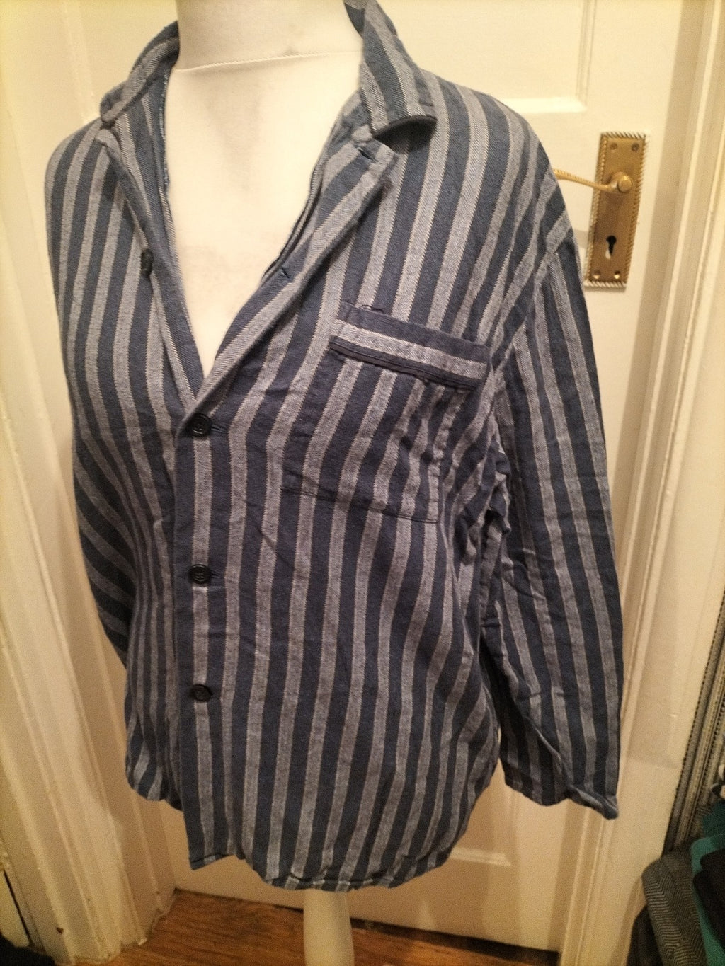 Mens Marks And Spencer Size M Two Tone Blue Long Sleeved Pyjama Top