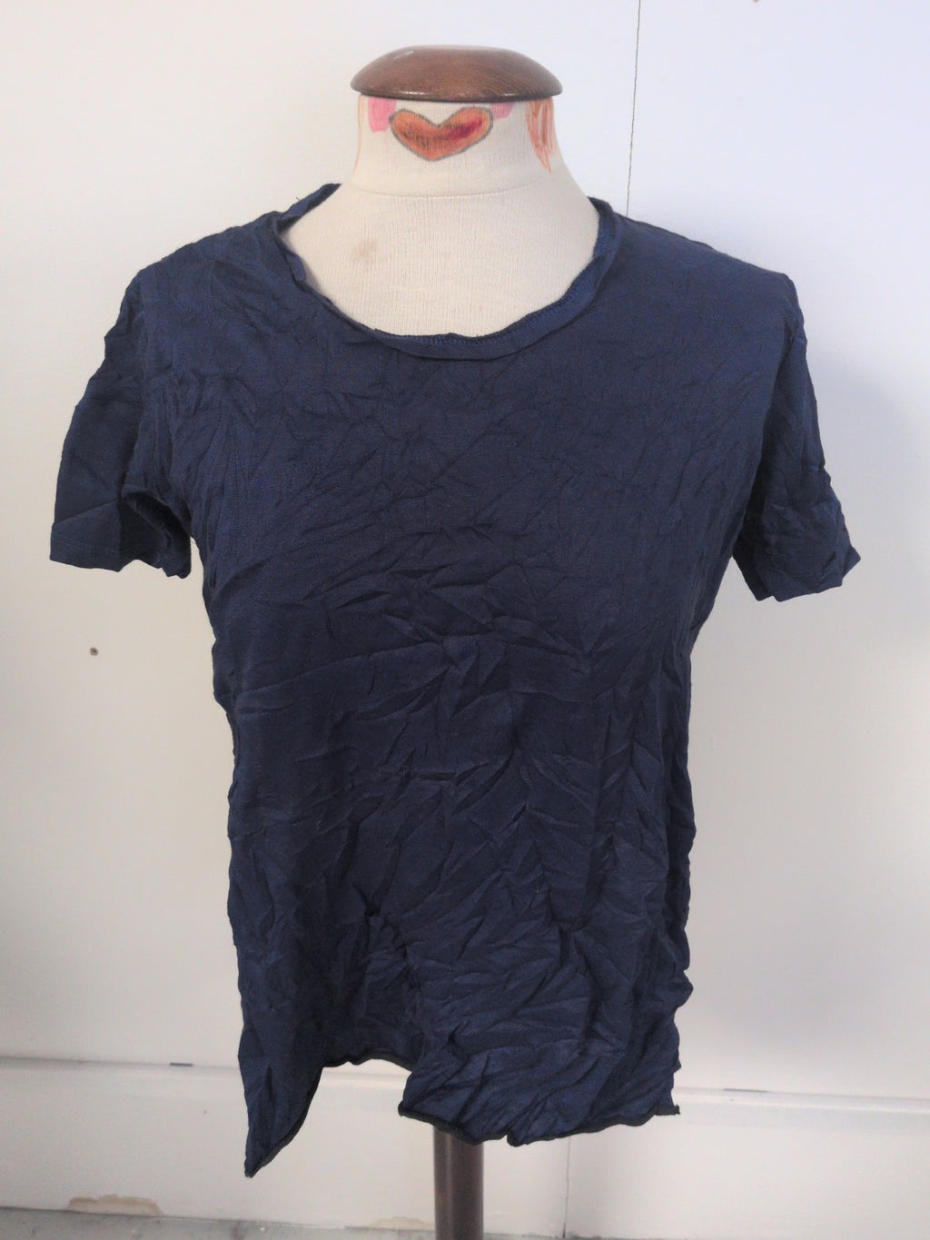 Ladies Cheap Monday Size XS Dark Blue Split Sides Short Sleeve T-shirt