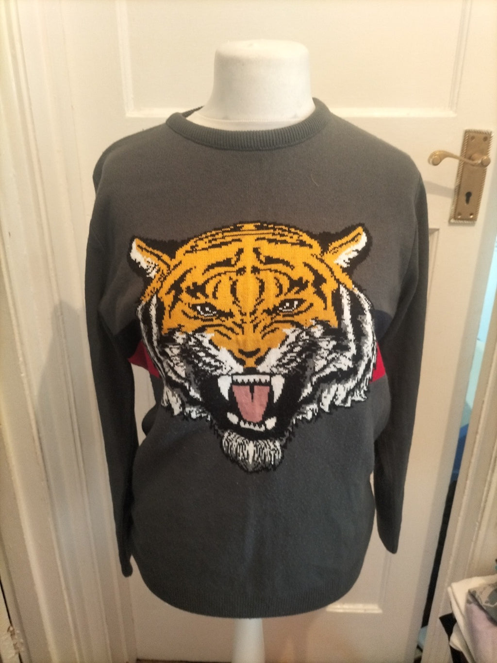 Primark Large Dark Grey Tiger Long Sleeve Pullover Jumper