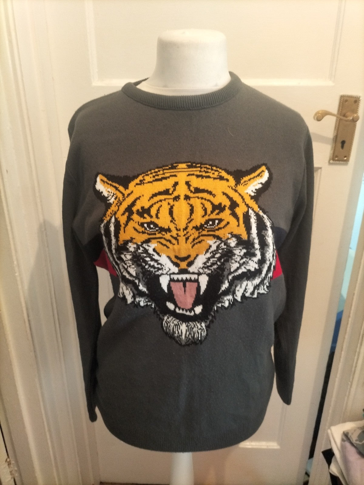 Primark Large Dark Grey Tiger Long Sleeve Pullover Jumper