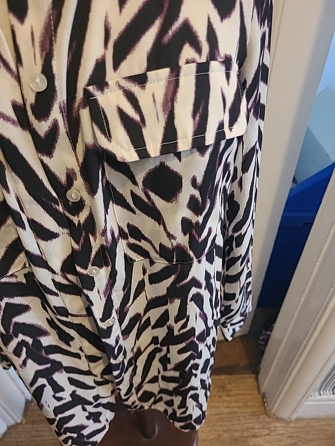 Ladies Primark Size 8 Purple Black Cream Long Sleeved Blouse