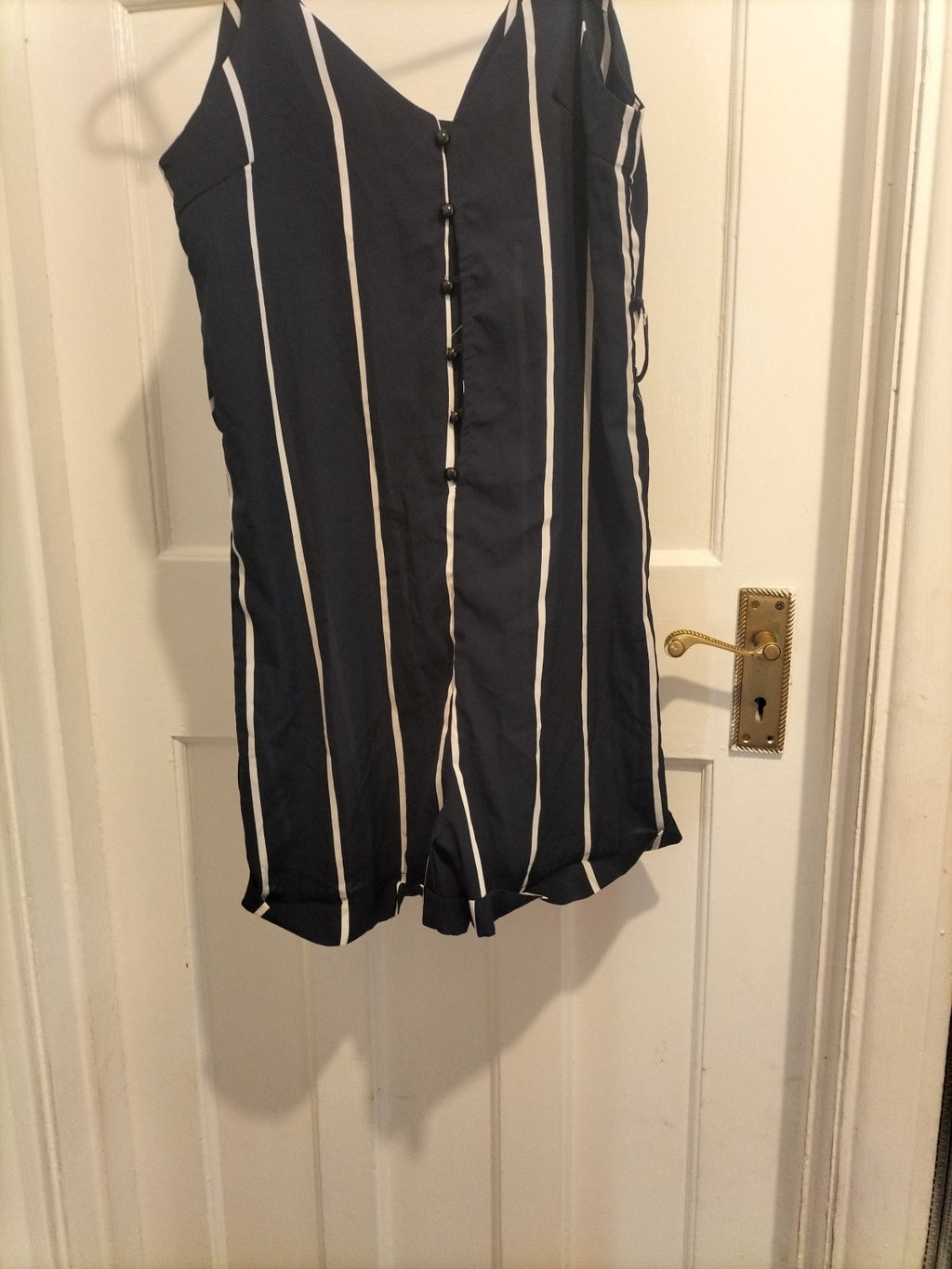 Ladies Size Small Navy White Striped Sleeveless Buttoned Dress