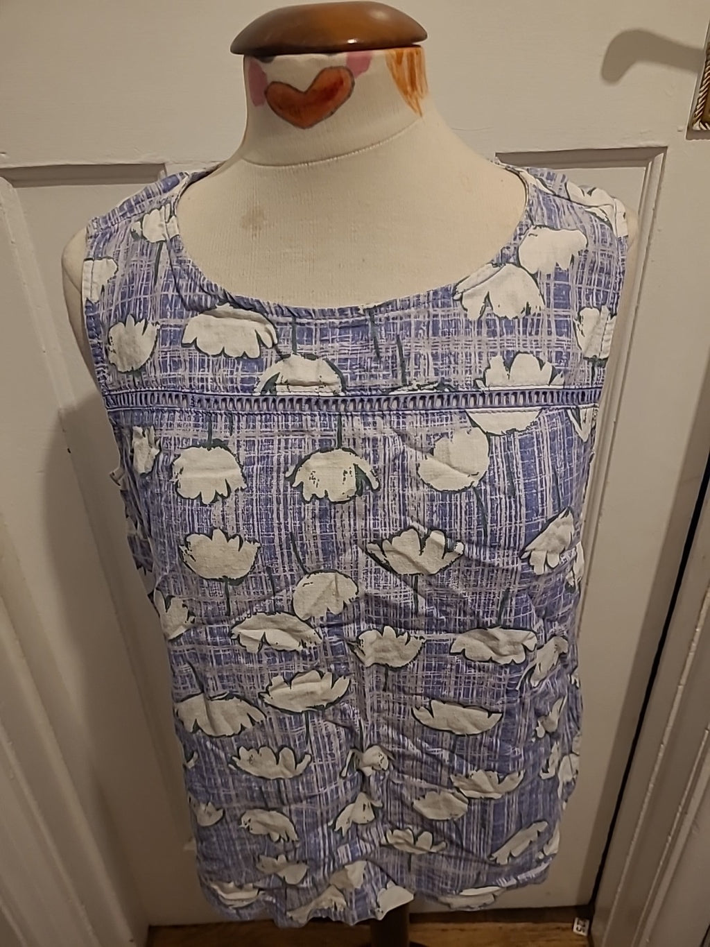 Ladies Next Size 14 Blue Fleck With White Floral Sleeveless Blouse