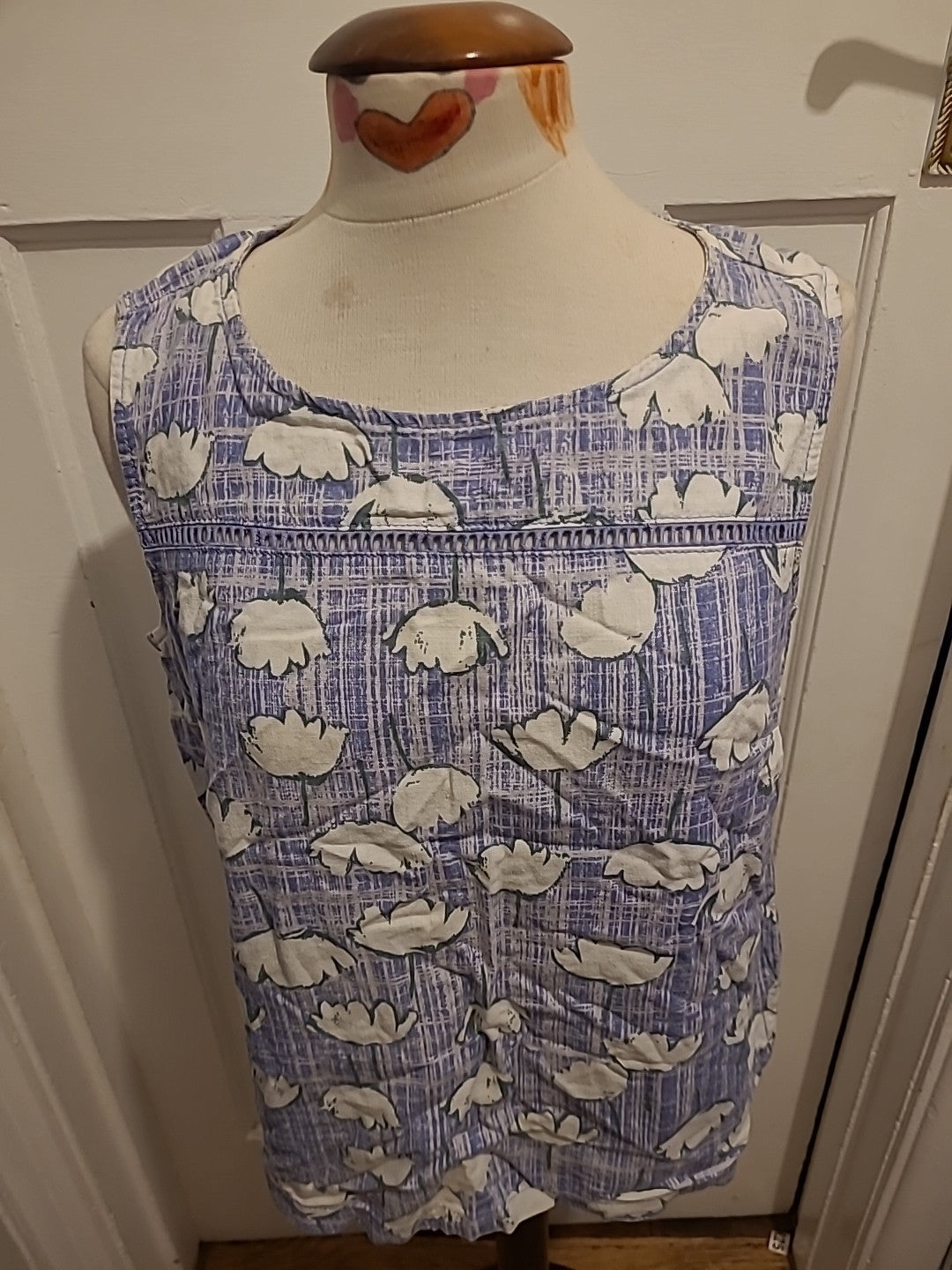 Ladies Next Size 14 Blue Fleck With White Floral Sleeveless Blouse