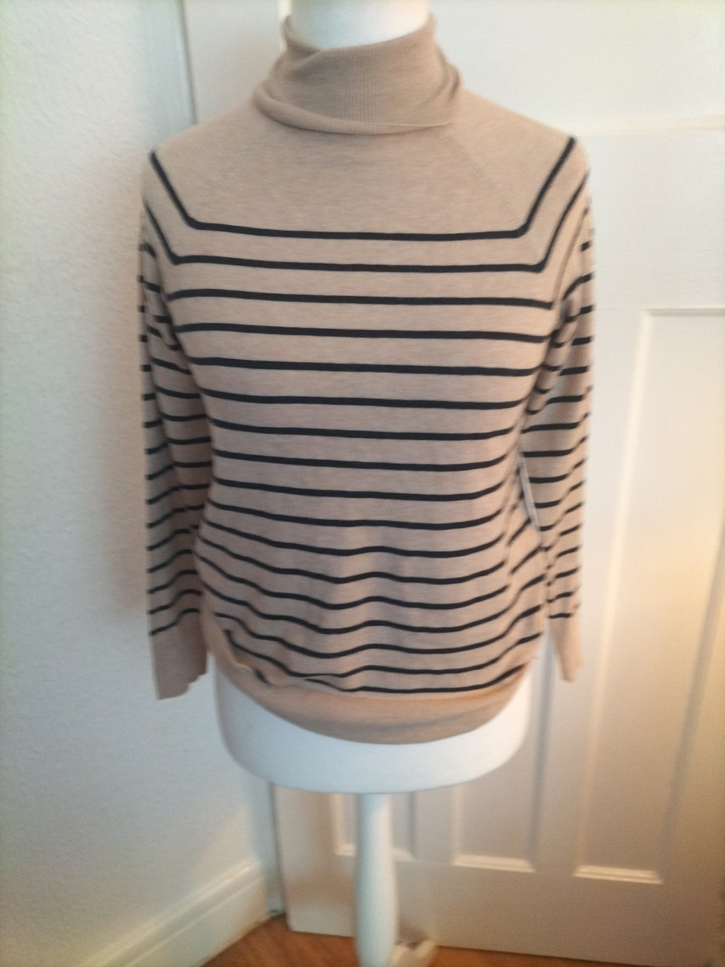 Ladies Primark Size Small Beige And Black High Neck Blouse