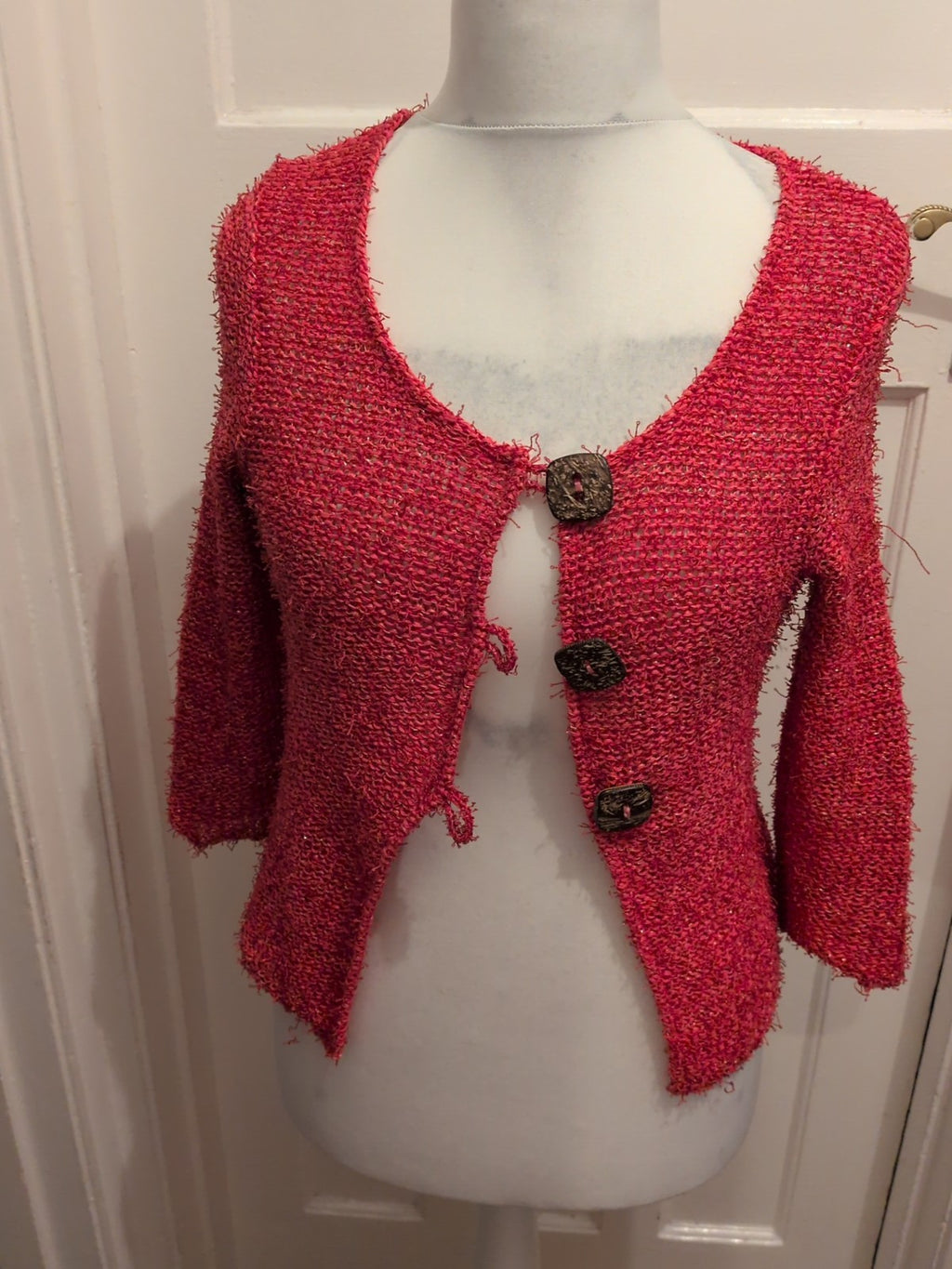 Large Pink Knit Long Sleeve Buttoned Cardigan