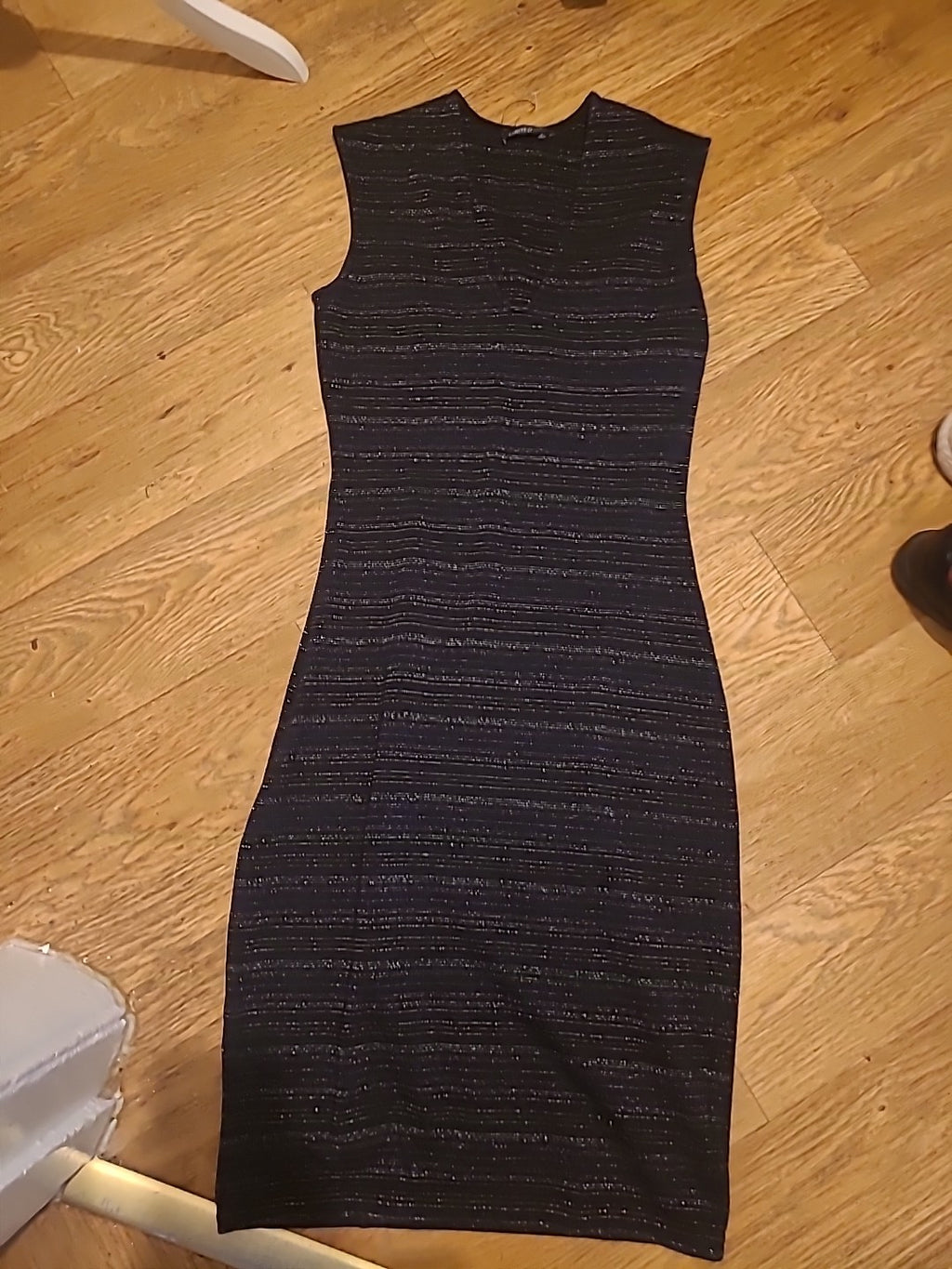 Ladies Marks And Spencer Size 8 Black With Glittery Striped Sleeveless Dress