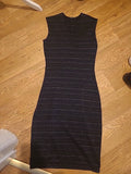 Ladies Marks And Spencer Size 8 Black With Glittery Striped Sleeveless Dress