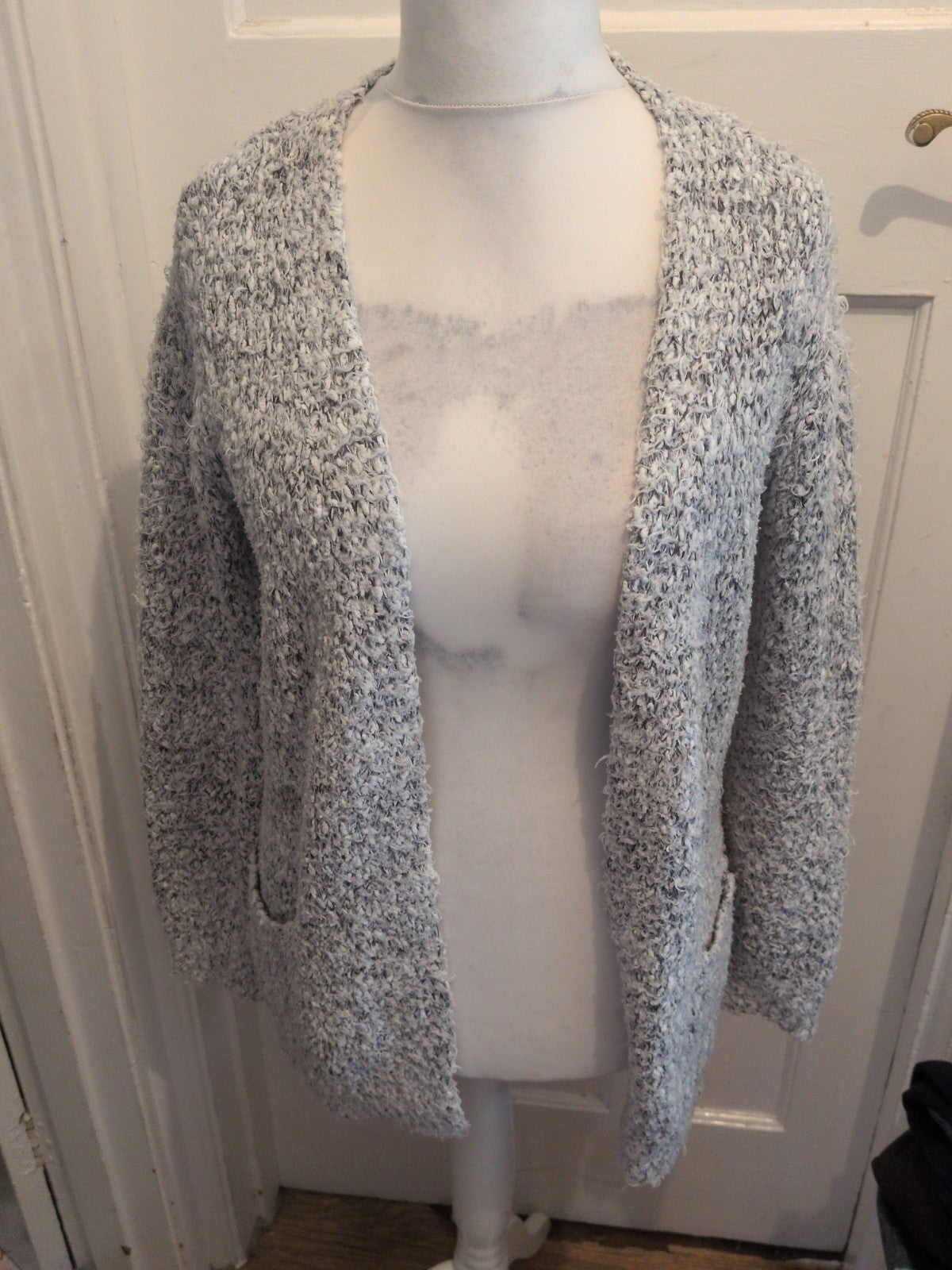 Ladies Primark 10 White Grey Flecked Open Warm Cardigan