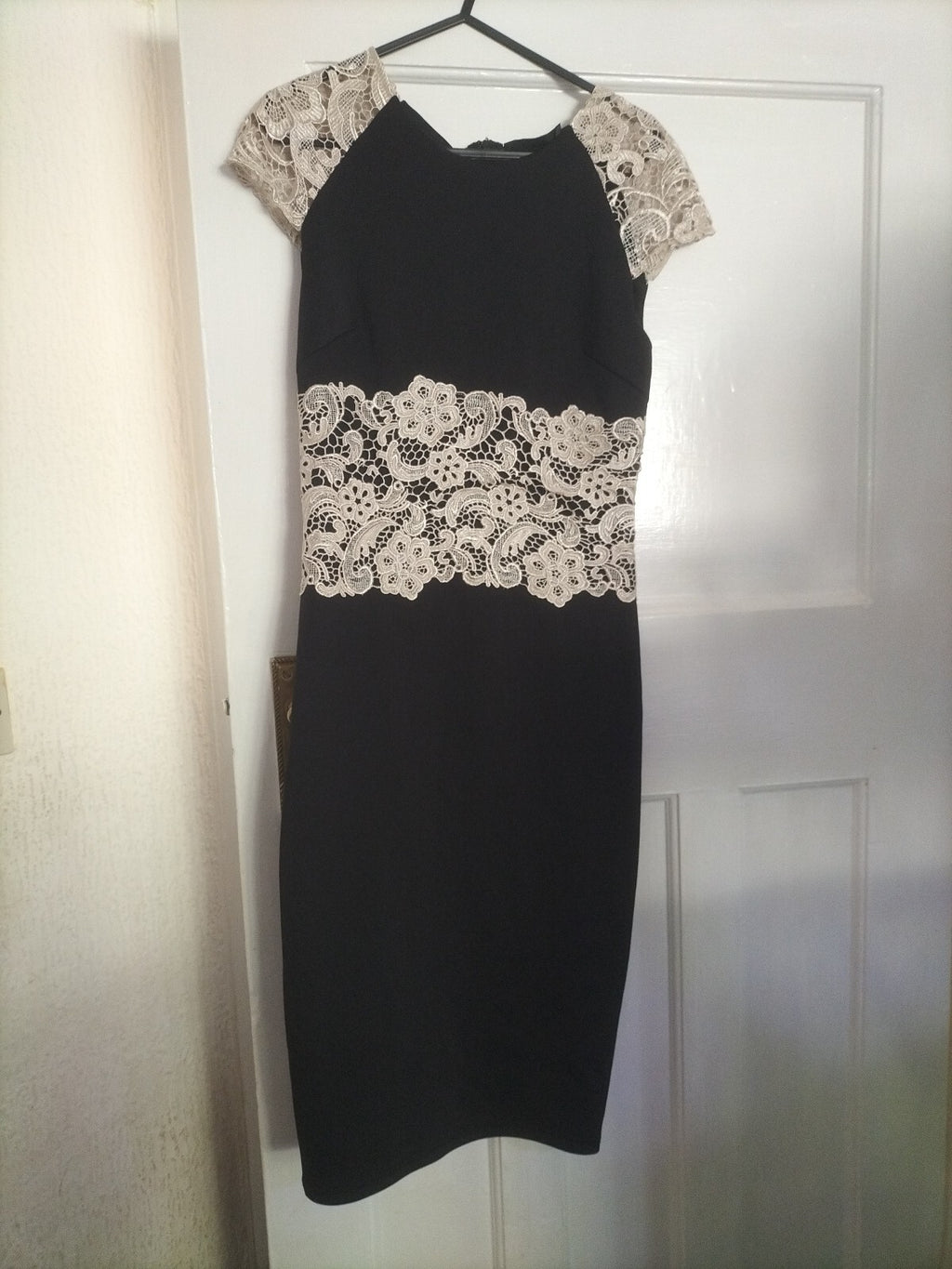 Ladies AX Paris Size 10 Black/gold Embroidered Cap Sleeved Dress