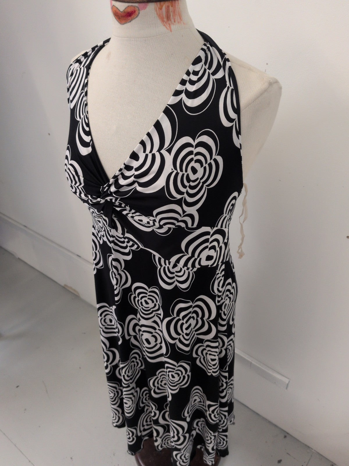 M/L Black And White Floral Halter neck Dress