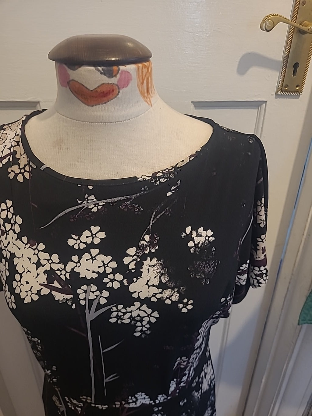 Ladies Next Size 12 Purple White Black Floral Short Sleeved Midi To Long Dress