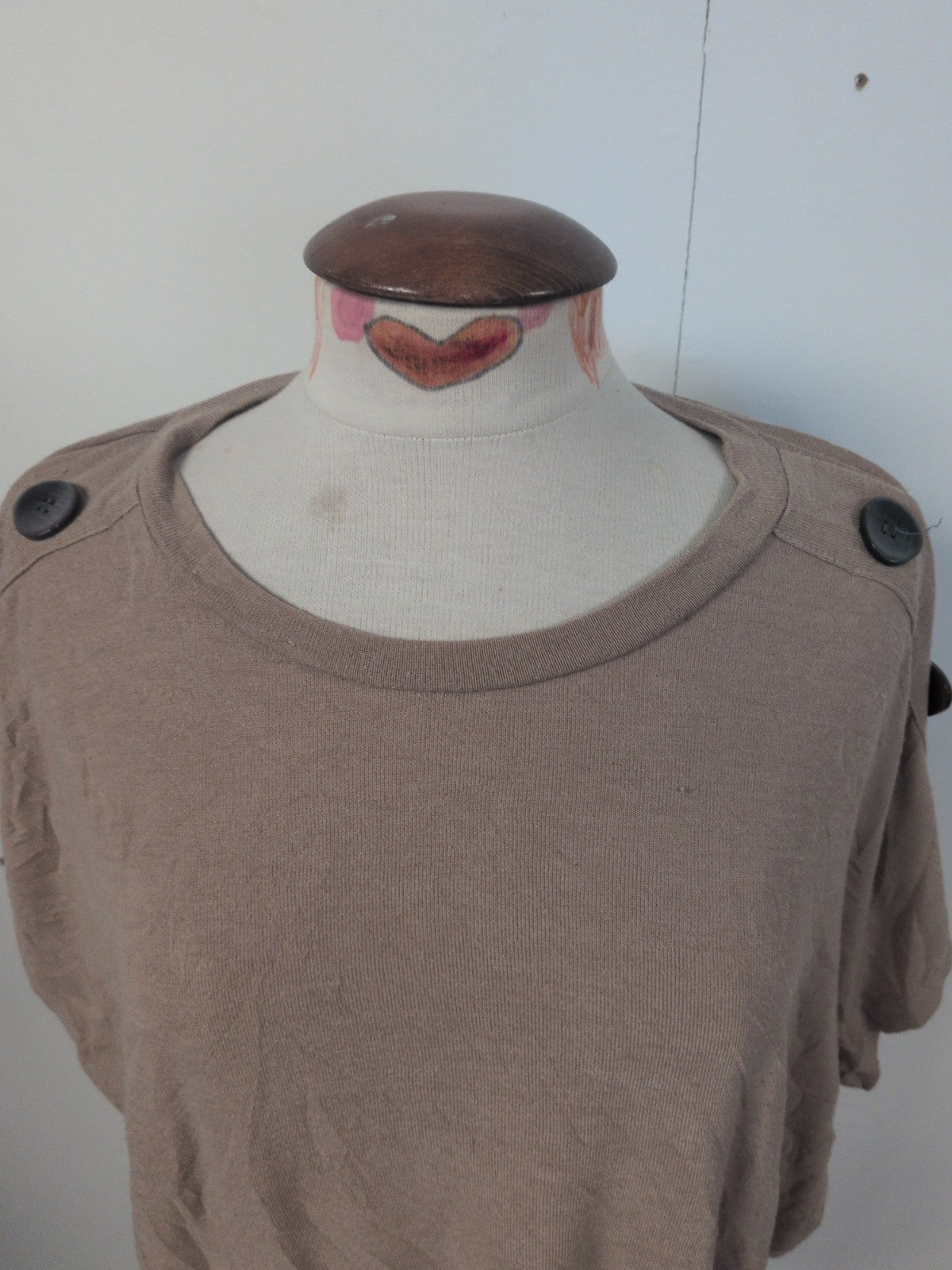 Ladies Blue Vanilla Size M/L Brown Short Sleeve Buttoned Detail Shoulder T-shirt