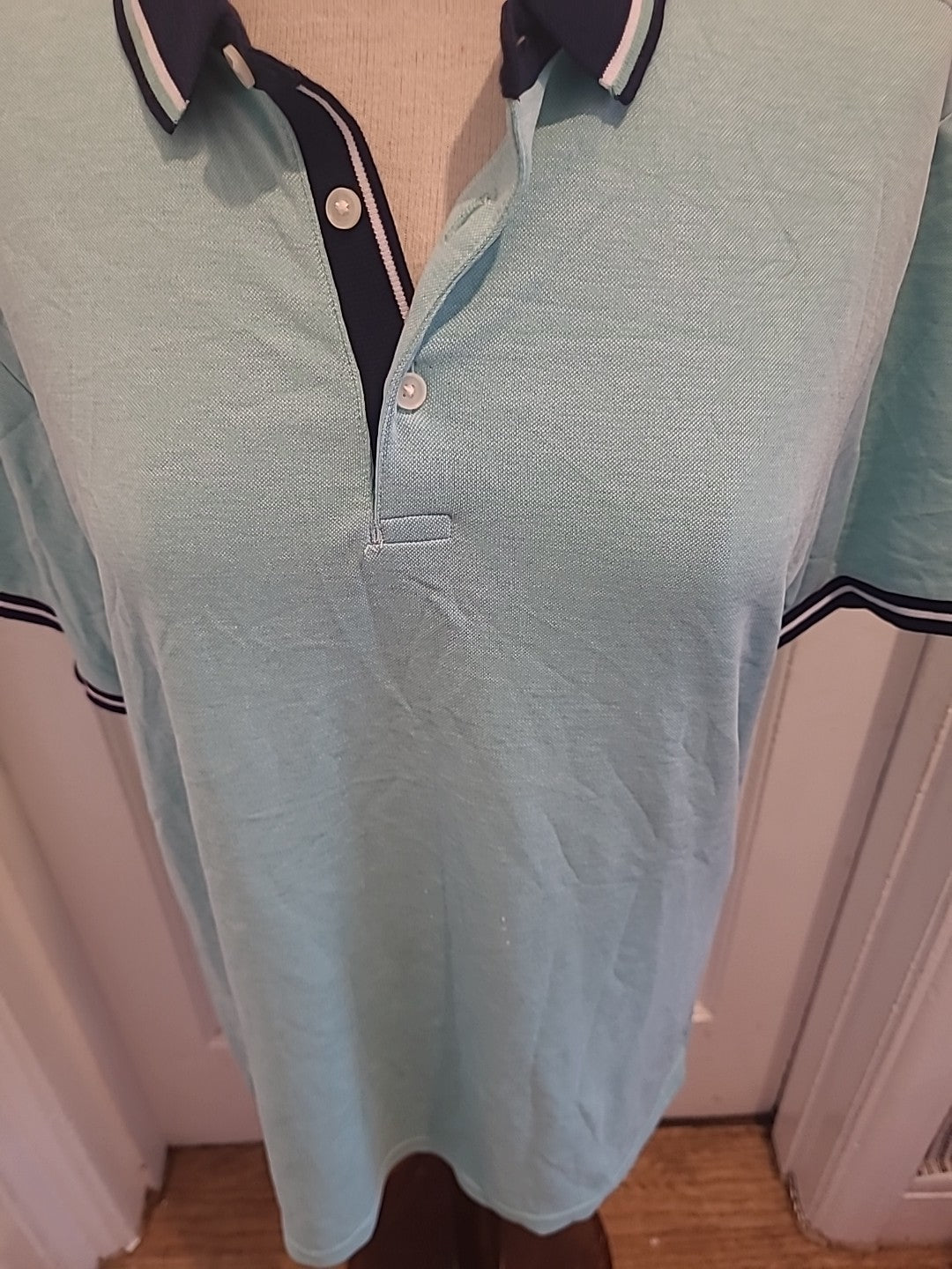 Mens M&S Size Medium Regular Fit Mint Coloured Short Sleeved Polo