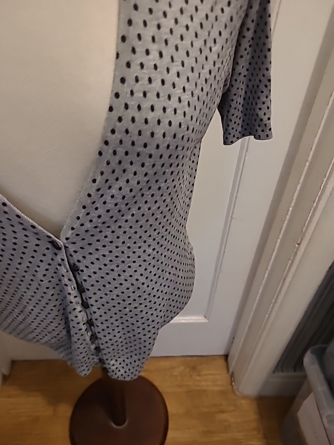 Ladies Marks And Spencer Size 16 Grey Polkadot Short Sleeved Blouse