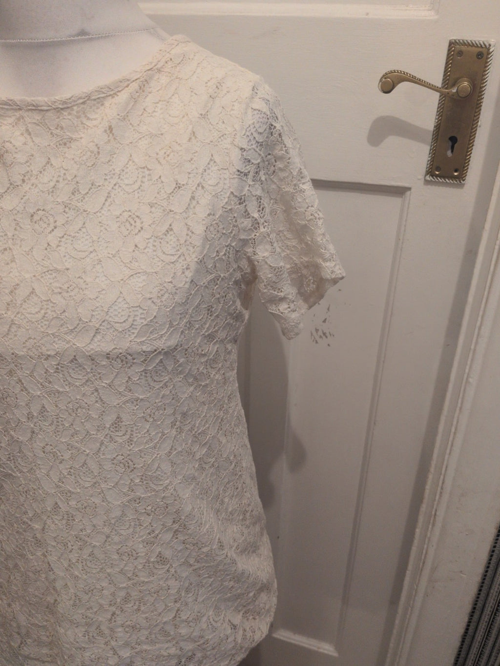Dorothy Perkins 16 White Lace Lined Short Sleeve Blouse