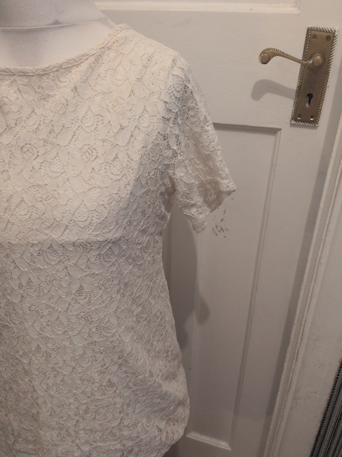 Dorothy Perkins 16 White Lace Lined Short Sleeve Blouse