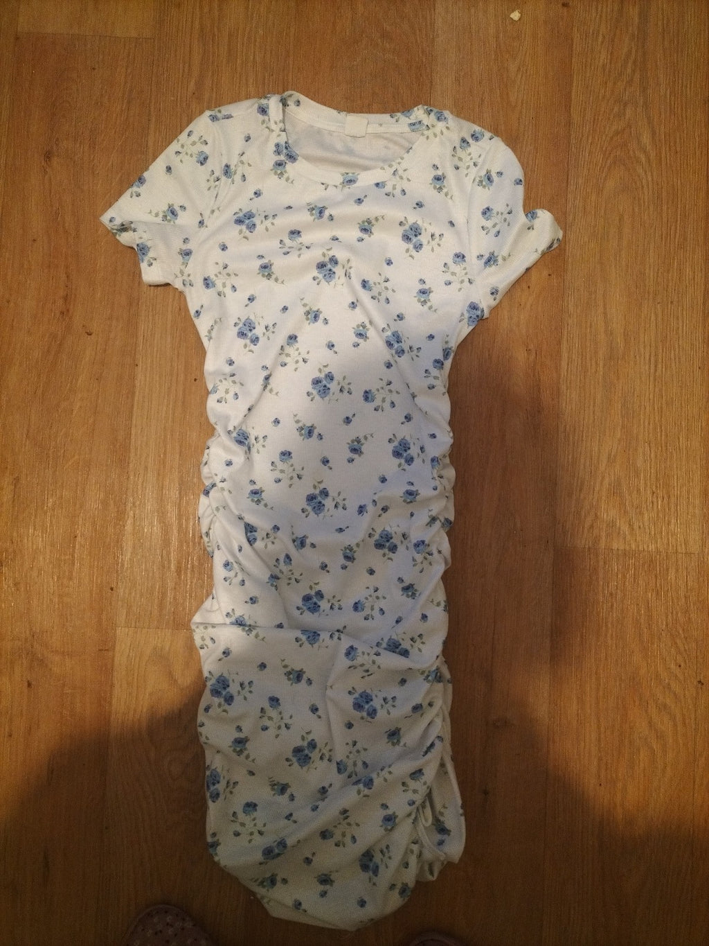 Shein 12-13 Years White And Lilac Floral Ruched Dress