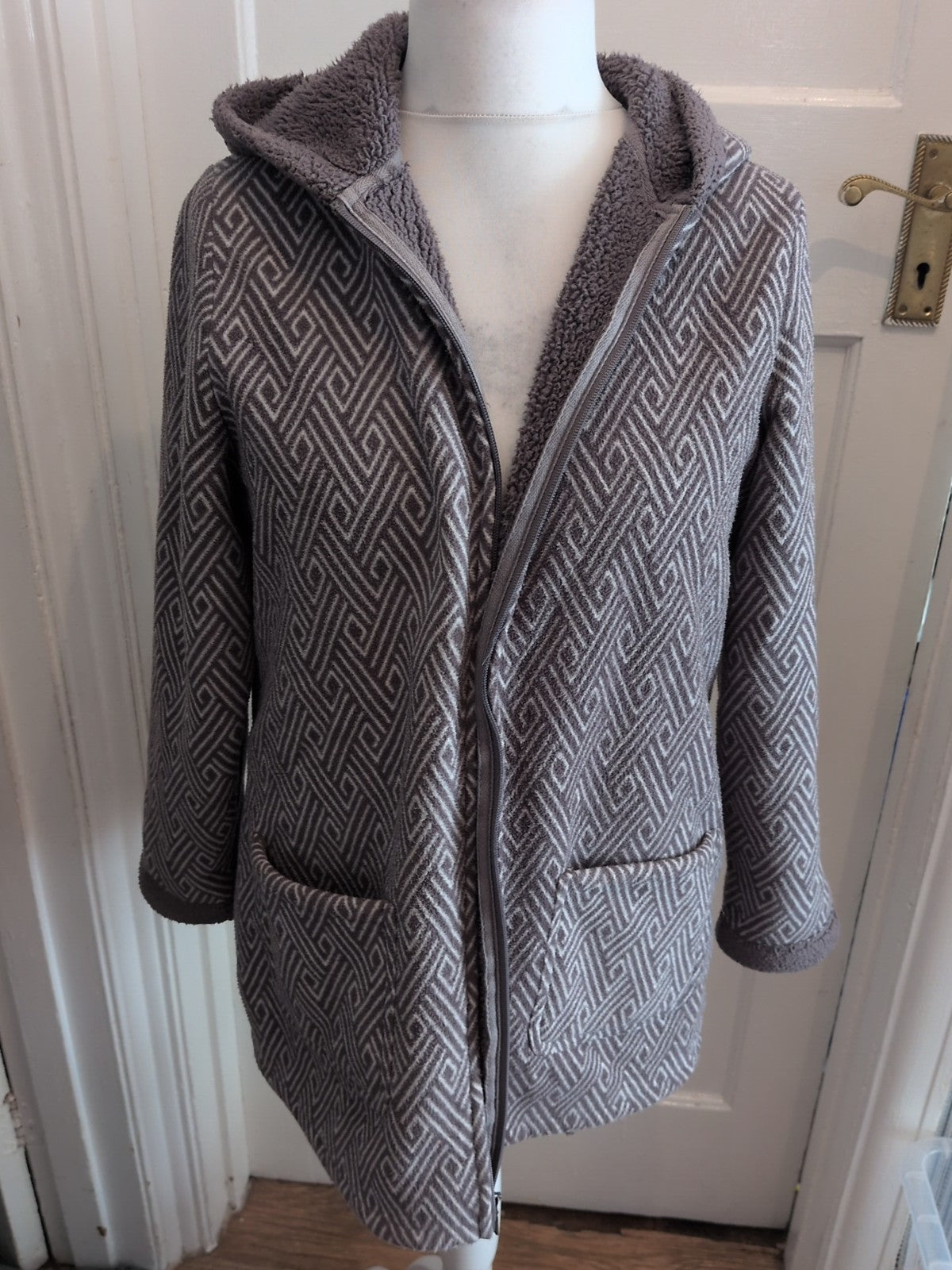 Medium Grey And White Full Zip Hoodie