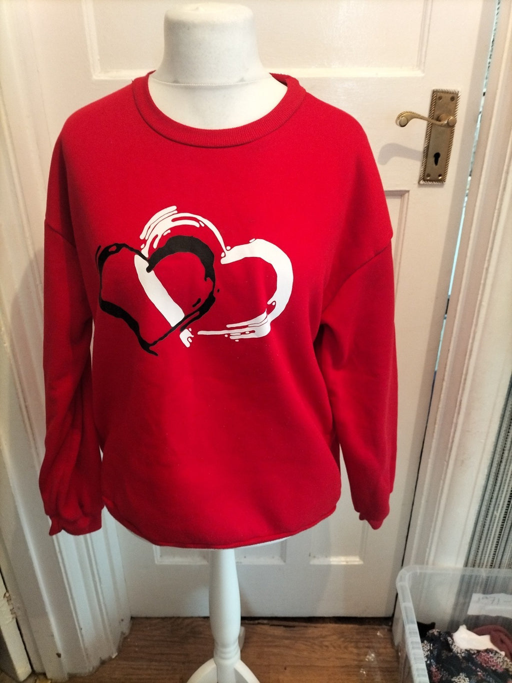 Ladies Large Red Love heart Print Pullover Jumper