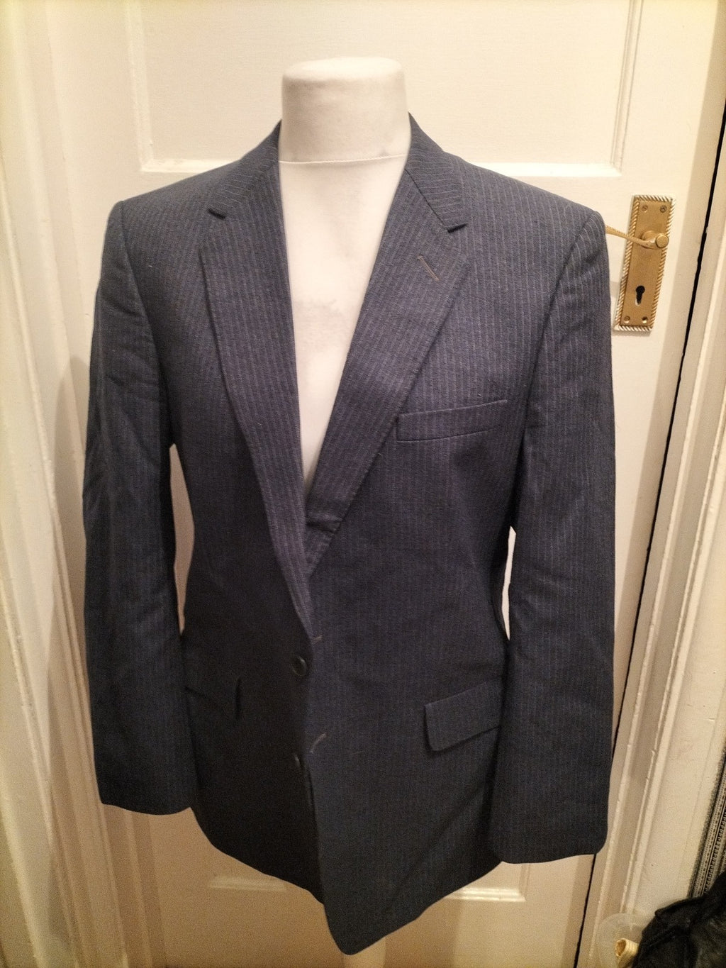 Mens Burton Size 42" Navy Pinstriped Lined Padded Suit Jacket