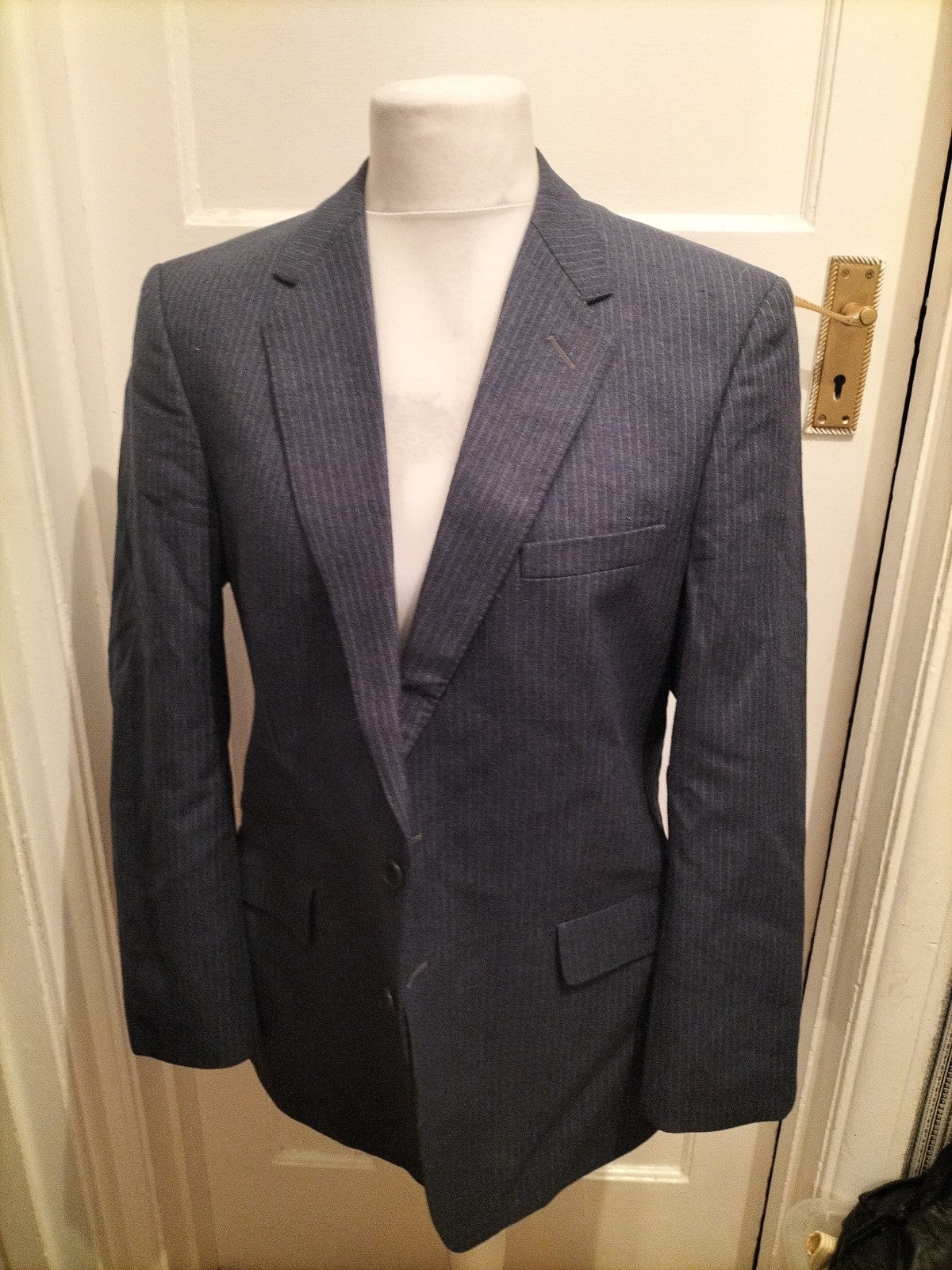 Mens Burton Size 42" Navy Pinstriped Lined Padded Suit Jacket