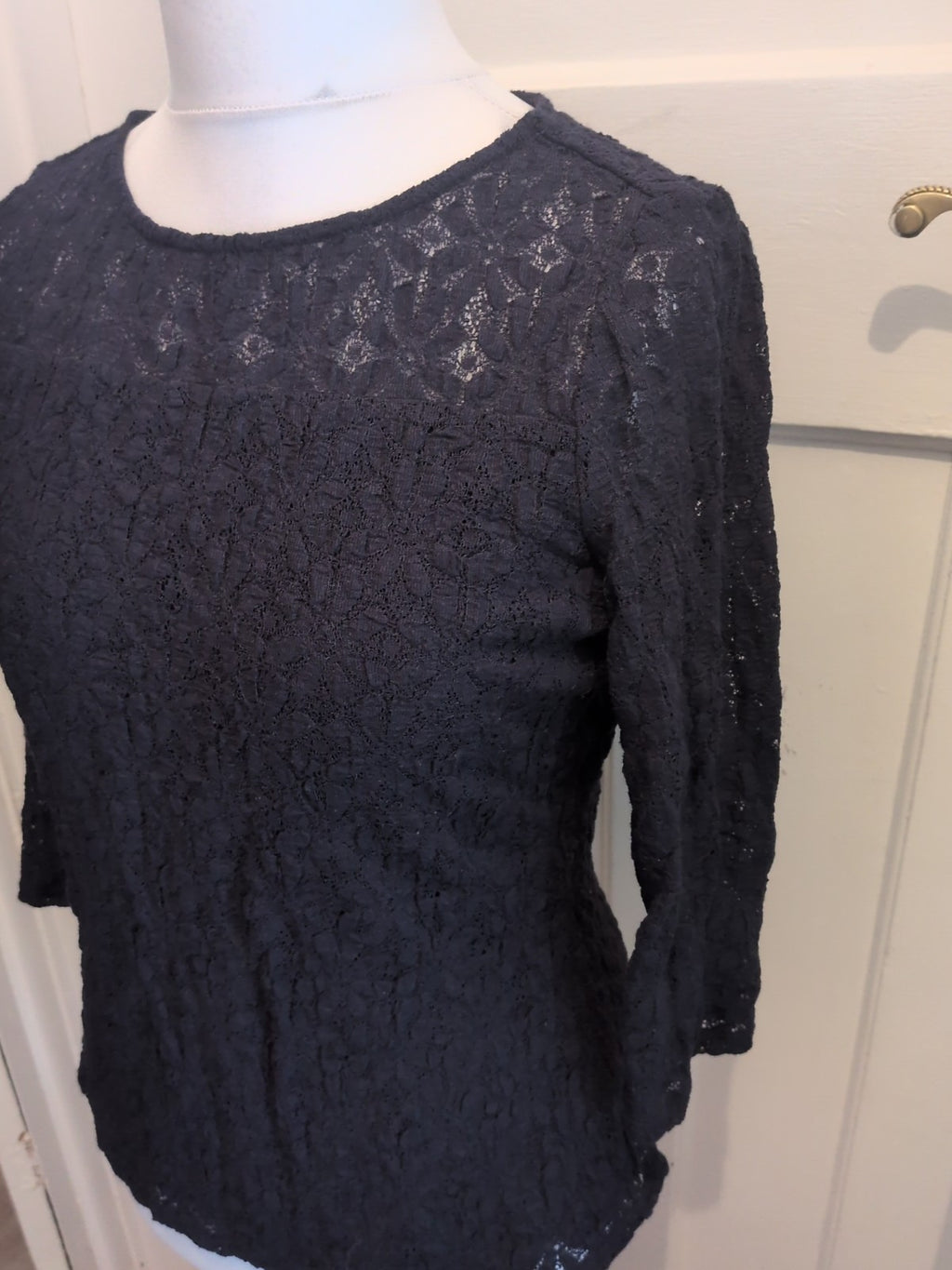Bonmarche 14 Black Floral Lace Long Sleeve Blouse