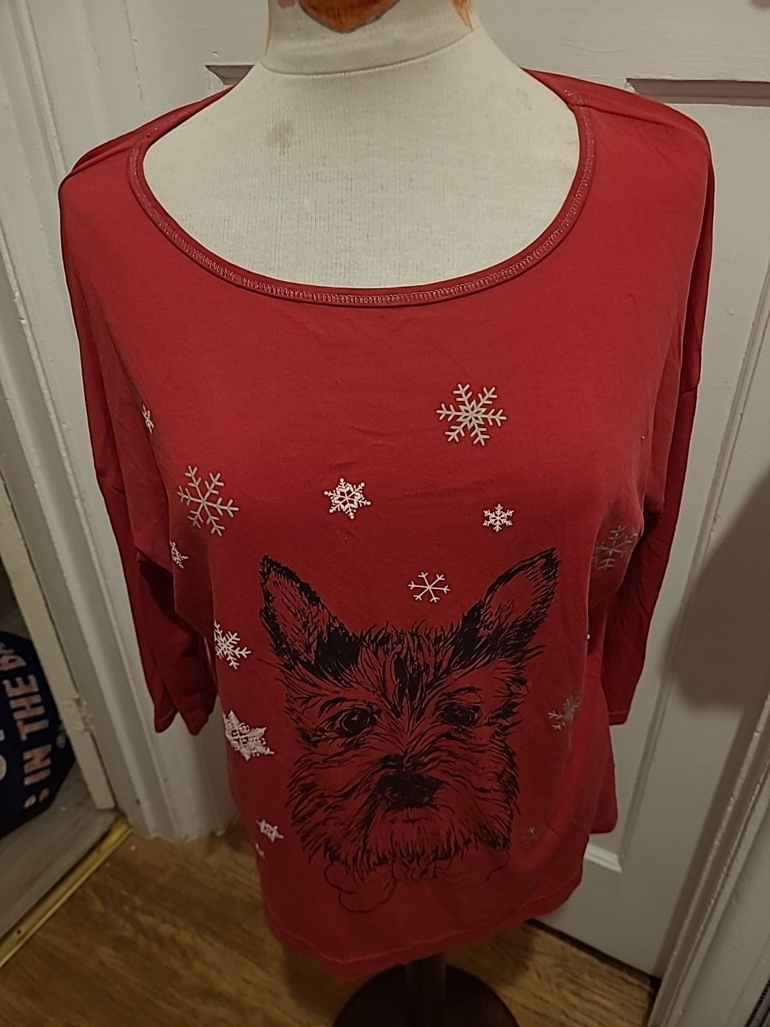 Ladies Bonmarche Size 16-18 Red "Dog" Pyjama Top