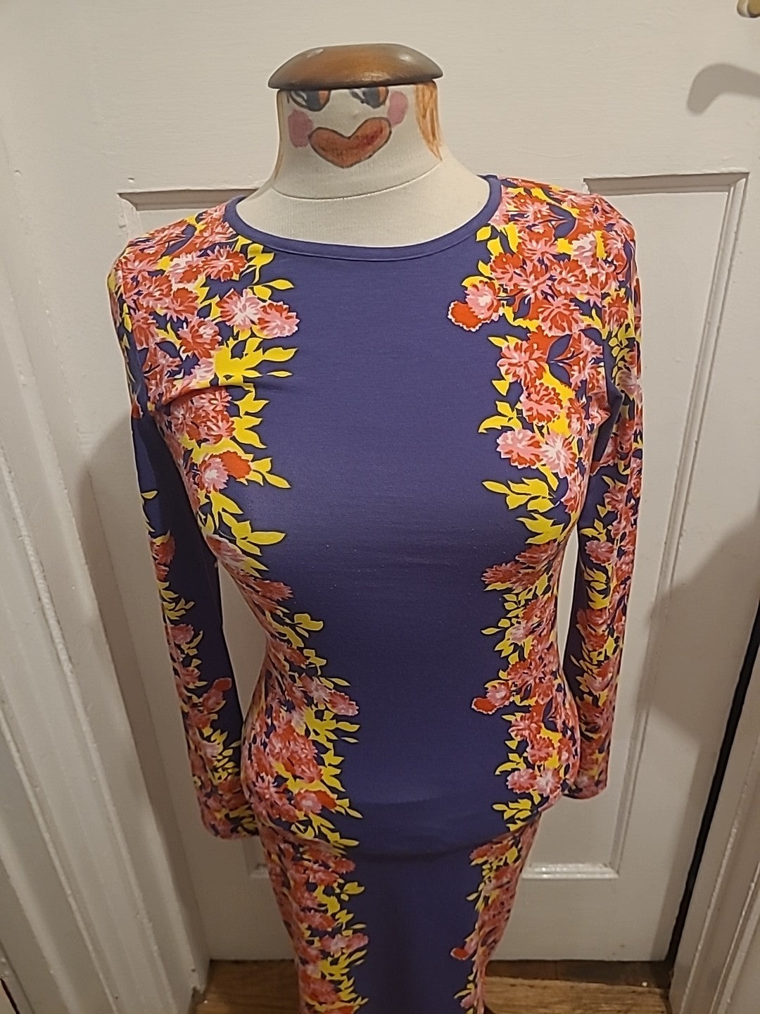 Ladies Topshop Size 10 Bright Pink And Purple Floral Bodycon Dress