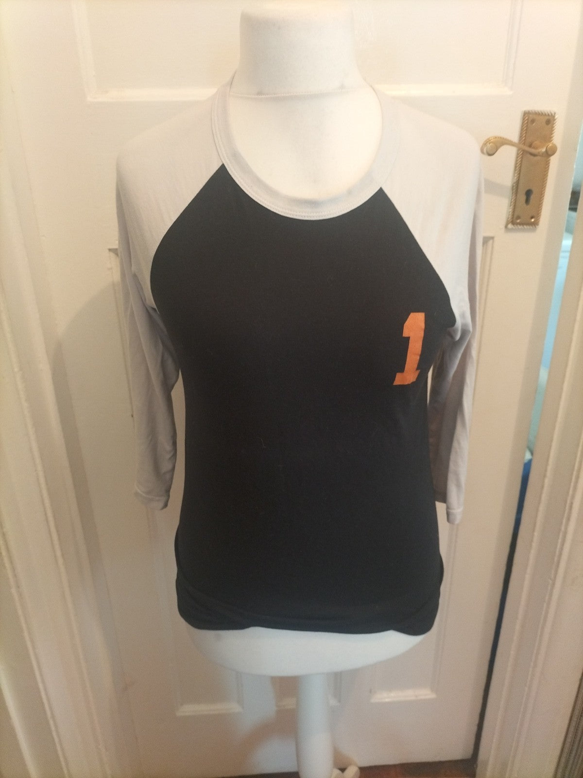 Mens Canvas Size Small White Black And Orange Print T-shirt Pyjama Top