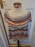 Ladies New Look Size 12 Multi Striped Short Sleeved Elasticated Hem Top
