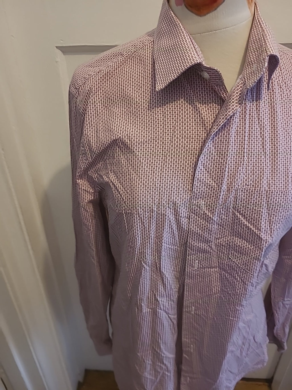 Mens F&F Size 15-15.5 Red White Long Sleeved Slim Fit Shirt