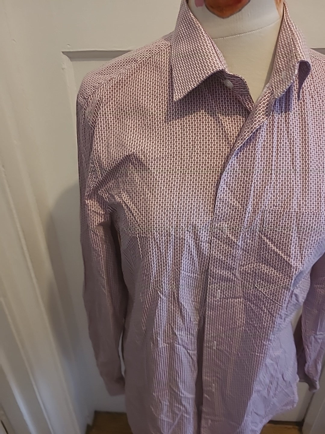 Mens F&F Size 15-15.5 Red White Long Sleeved Slim Fit Shirt