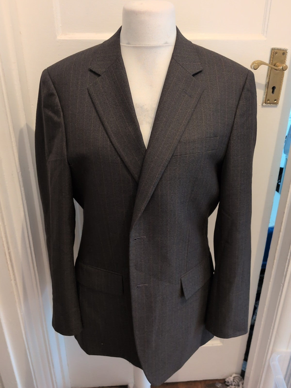 Reid And Taylor 40r Dark Green Pinstripe Suit Jacket
