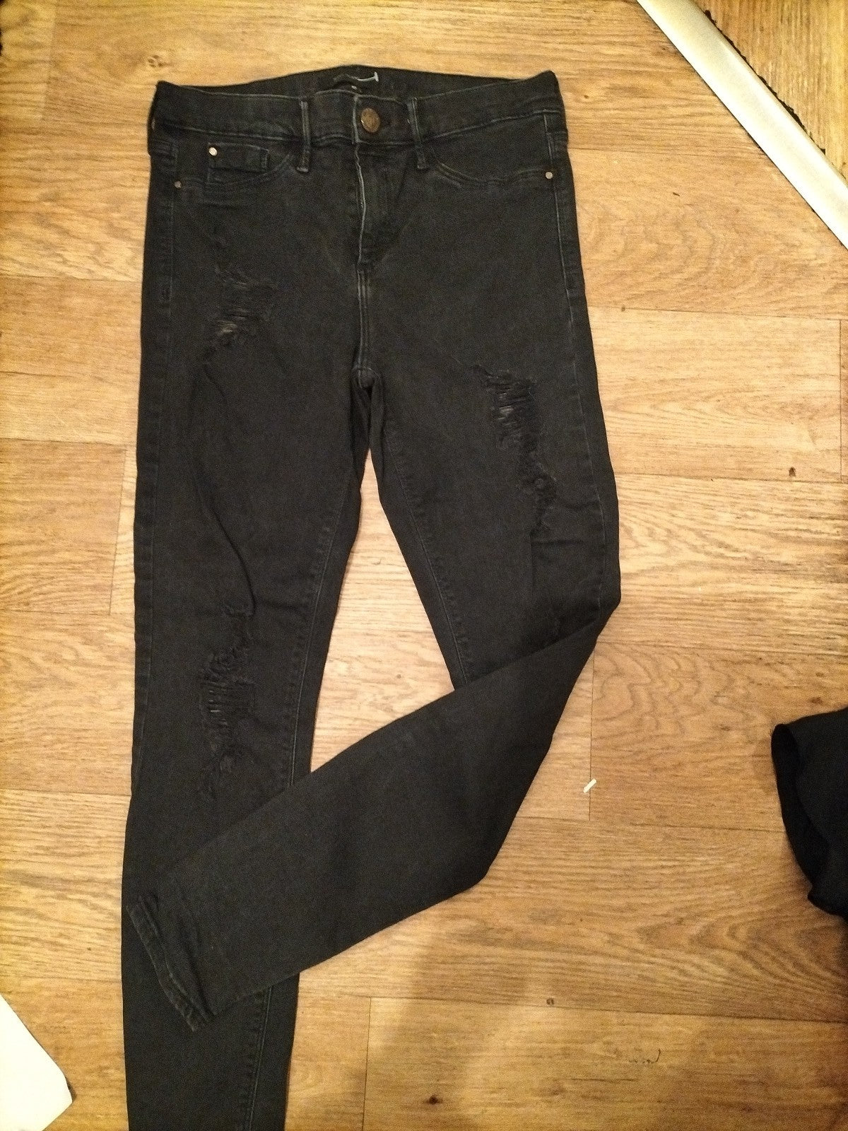 Ladies River Island Size 10 Black Ripped Skinny Jeans