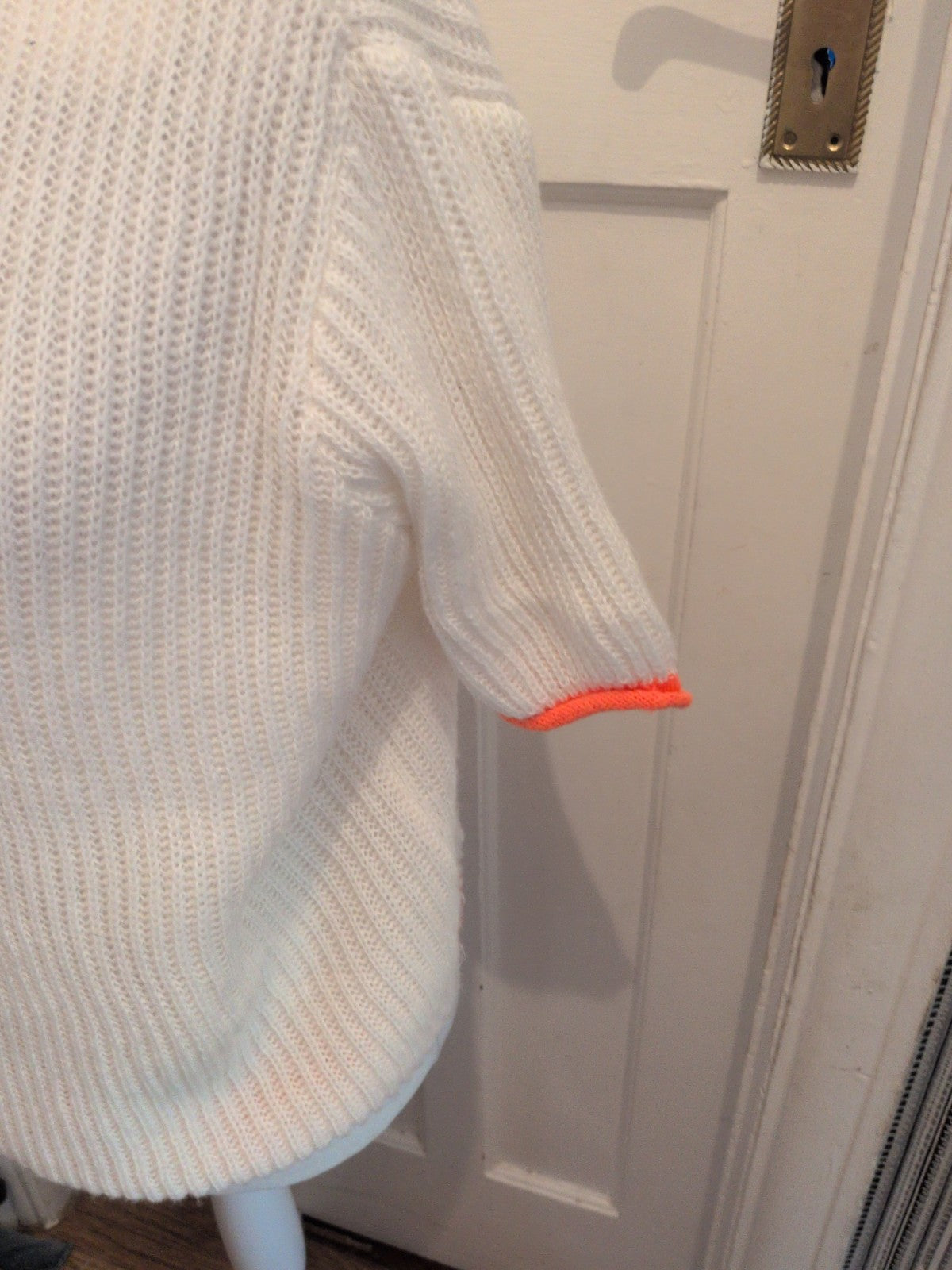 Large White And Orange Trim Pullover Jumper Knit