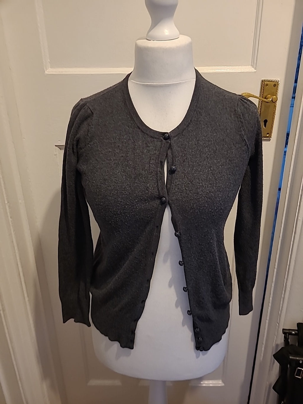 Ladies Marks And Spencer Size 10 Charcoal Long Sleeve Round Neck Cardigan