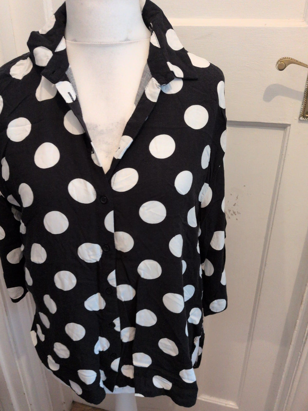 George 12 Black With White Spots Half Sleeve Buttoned Blouse
