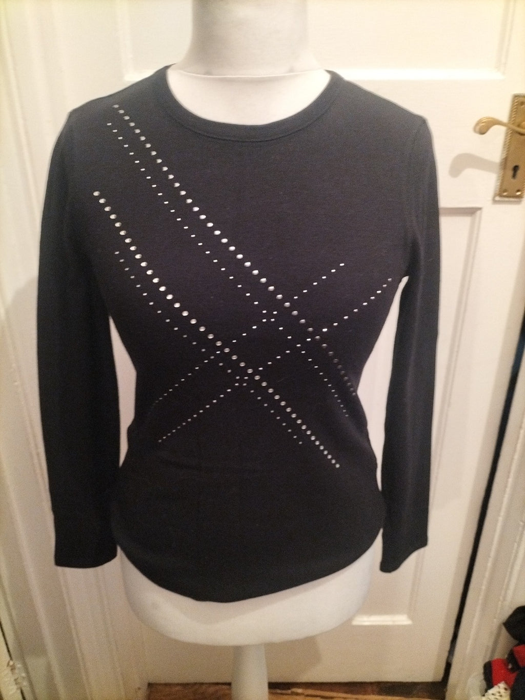 Ladies Marks And Spencer 10 Black Long Sleeved Diamante T-shirt