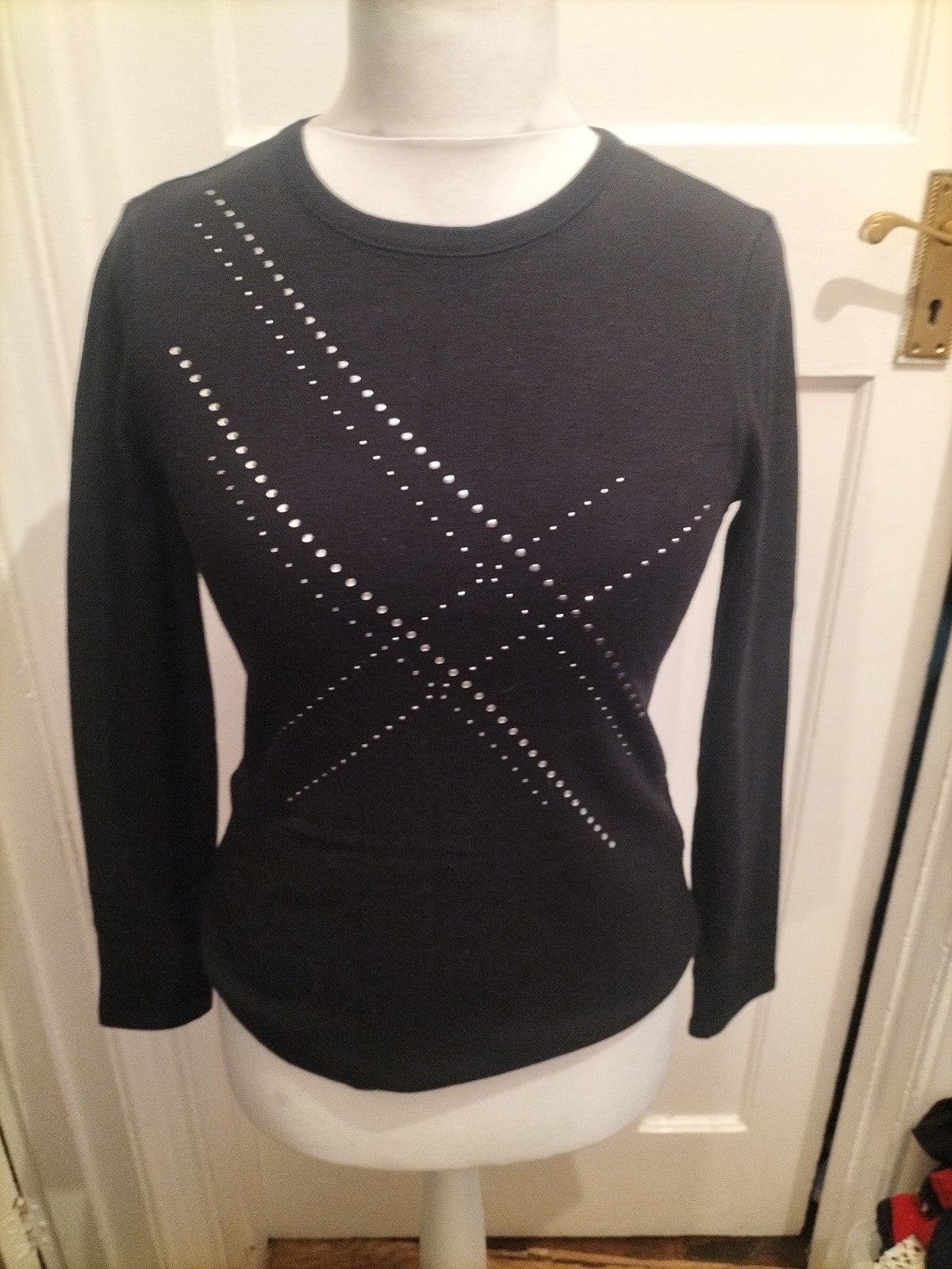 Ladies Marks And Spencer 10 Black Long Sleeved Diamante T-shirt