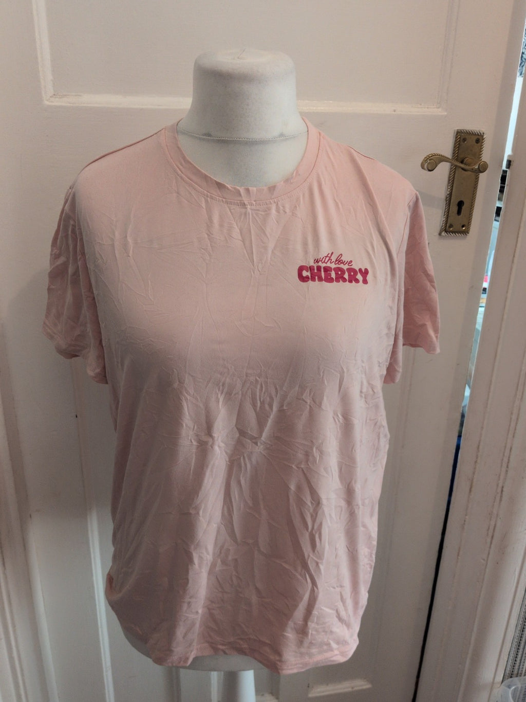 Large Pink And Red With Love Cherry Short Sleeve T-shirt