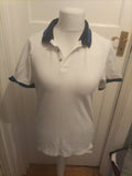 Next Medium Slim Fit White With Navy Trim Short Sleeve Polo Few Small Marks