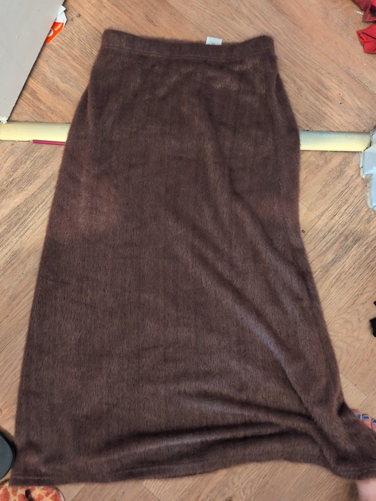 Shein Large Brown Fluffy Elasticated Long Flare Skirt