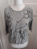 Nutmeg 10 Grey With Black Outline Floral T-shirt Blouse