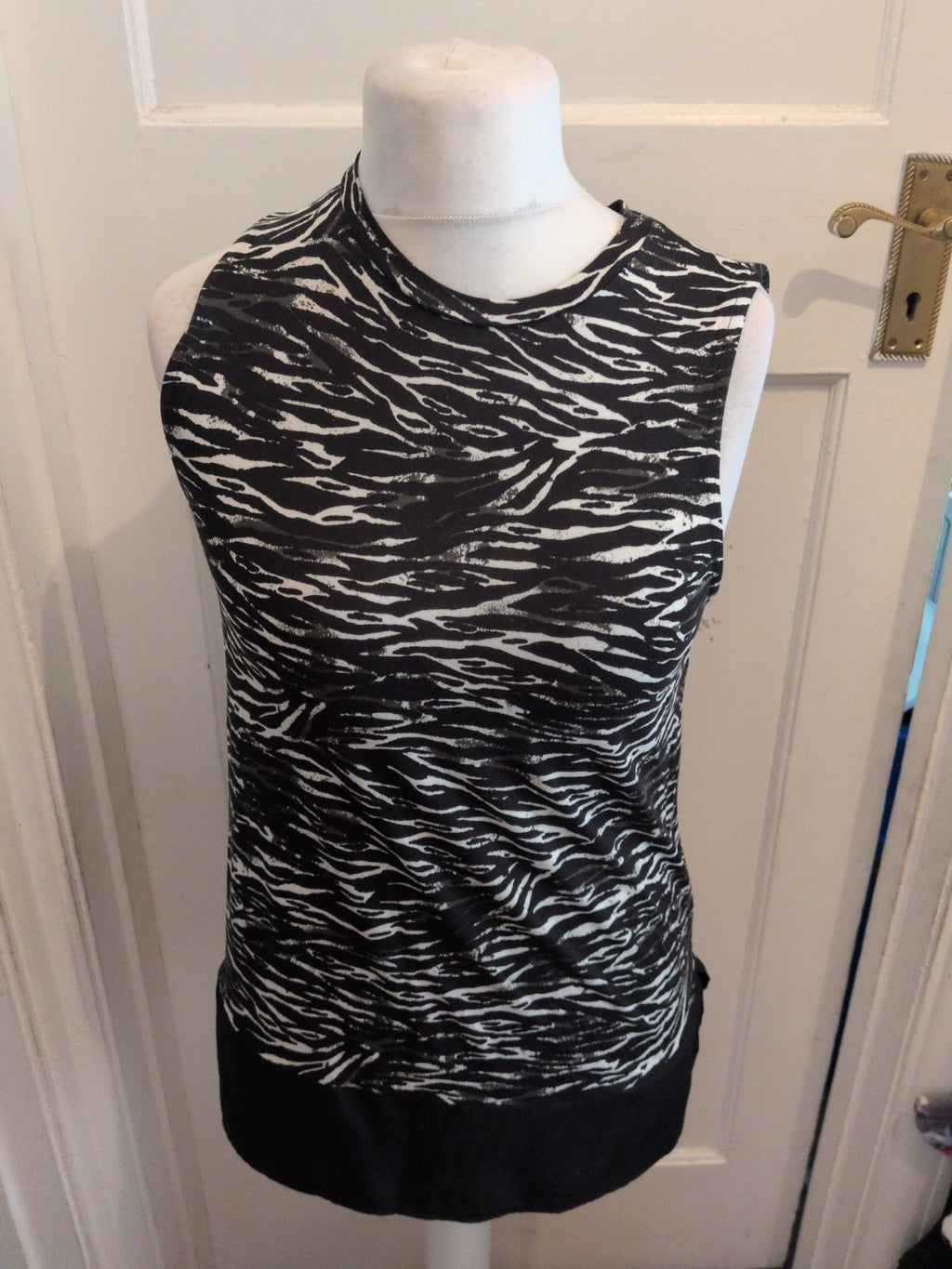 Ladies Tu 12 Black And White Streak Sleeveless Tank Vest Top