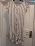 Ladies Primark Size 12 Beige And Orange Stripe Sleeveless Belted Buttoned...