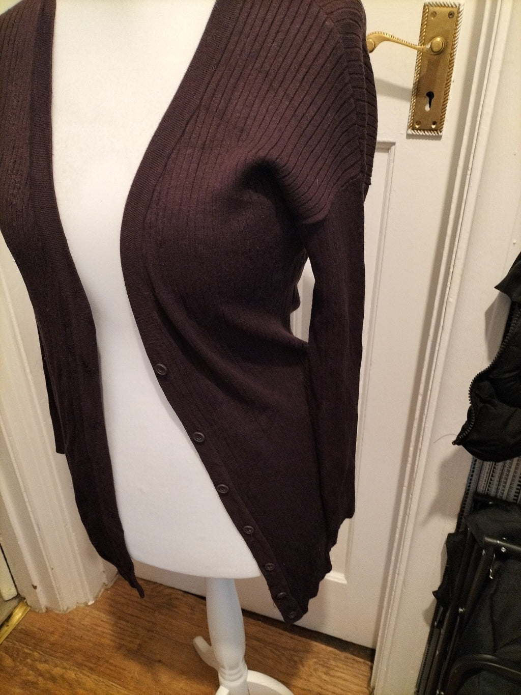 Ladies Alcott Size Small Purple Ribbed Cardigan