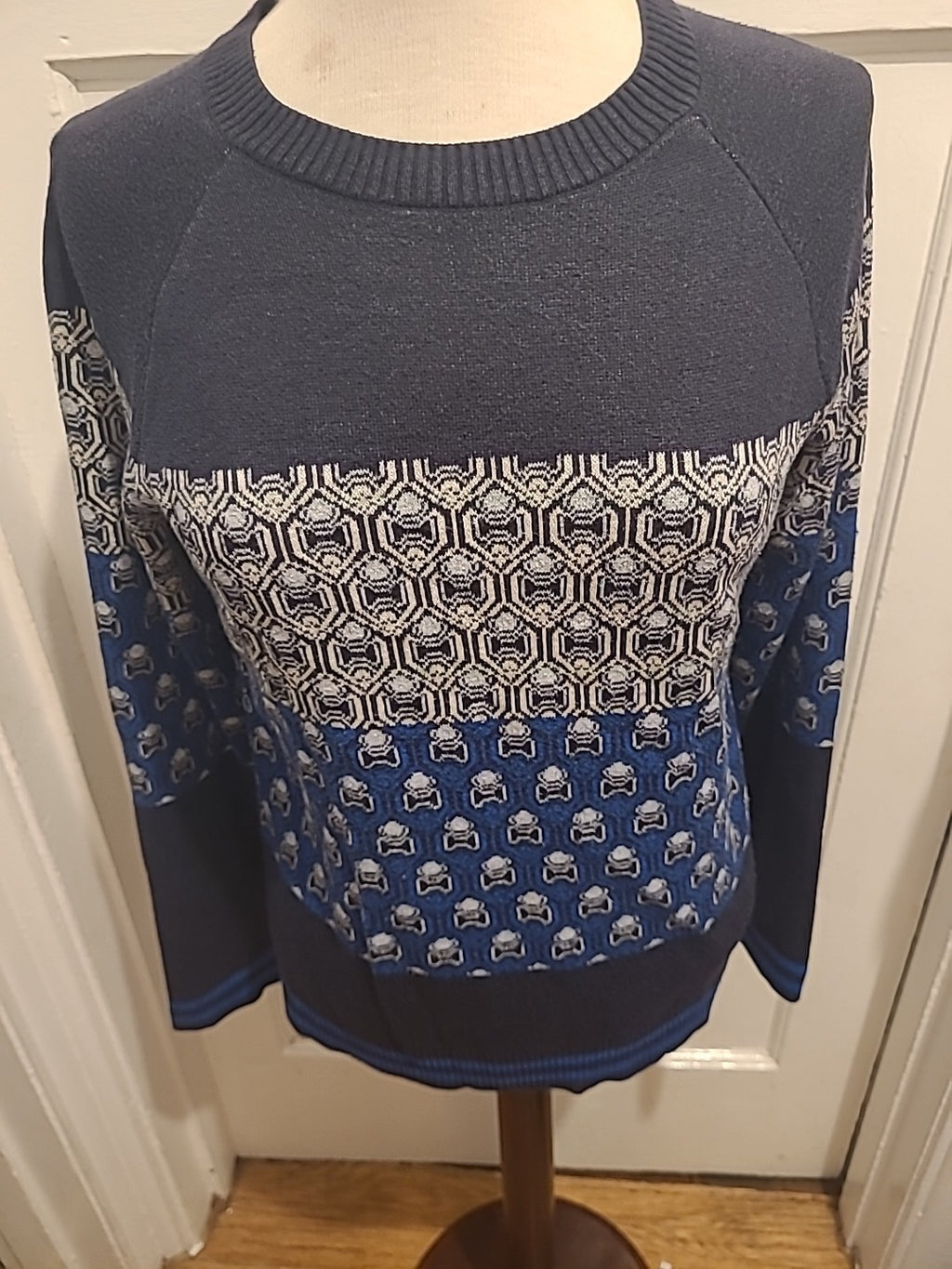 Mens Next Size Small Navy/Blue Patterned Long Sleeved Pullover Lightweight...